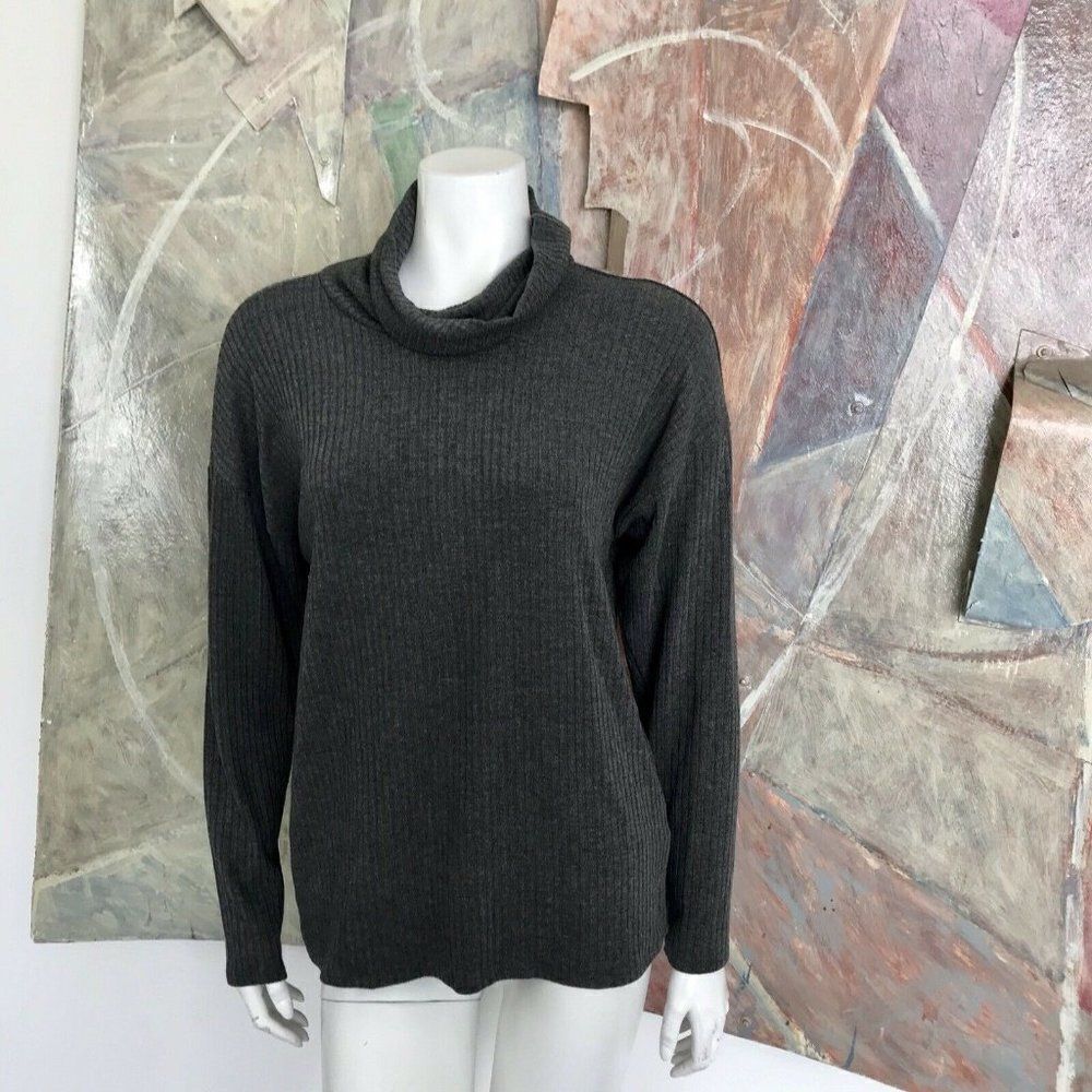 Forever 21 Grey Ribbed Contemporary Cowl Neck Womens Shirt Top Size Small